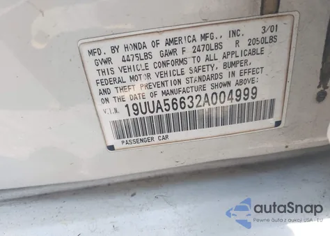 2002 Acura Tl 3.2 из США, поврежденный, VIN 19UUA56632A004999